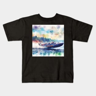 Artistic illustration of high speed boats on the waterfront Kids T-Shirt